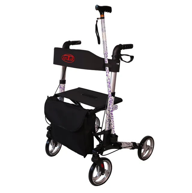 antar-at51006c-aluminium-rollator-vierrad-mit-sitz-tasche-und-stock image 1